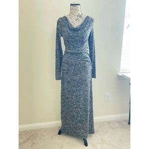 MSSP Max Studio Space Dye Cowl Neck Ruched Maxi Dress Small Black White 3D09V58